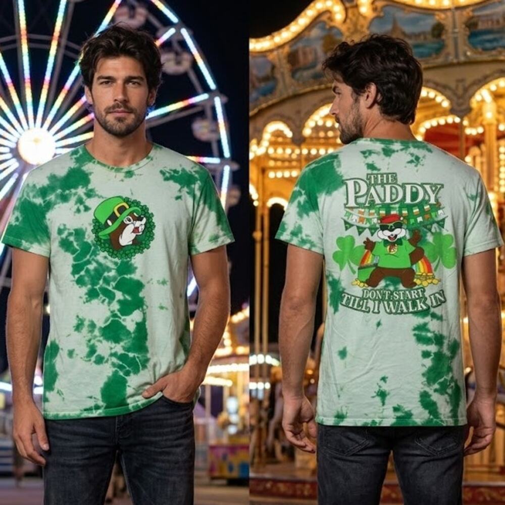 Buc-ee's St. Patrick's Day Shirt Men’s Medium 38-40 Green Tie Dye Tee NWOT